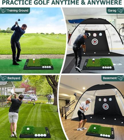 Premium Dual-Turf Golf Mat: Heavy Bottom Golf Hitting Mat with Ball Tray, Portable Golf Practice Mat for Indoor & Outdoor Golf Training Swing Chipping & Driving, Golf Training Aid for Men/Golfers in Kuwait