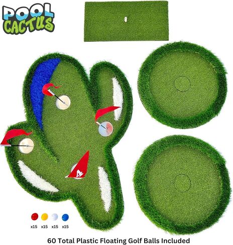 Floating Golf Green Set with Two Circular Floating Green Targets, includes Chipping mat with Rubber tee, and 60 Multi-Colored Floating Plastic Golf Balls in Saudi Arabia