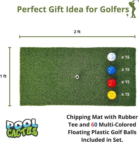 Floating Golf Green Set with Two Circular Floating Green Targets, includes Chipping mat with Rubber tee, and 60 Multi-Colored Floating Plastic Golf Balls in Saudi Arabia
