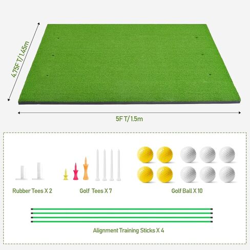 Nisorpa Golf Hitting Mats, 5x4.75ft Golf Training Mat for Indoor & Outdoor Chipping Swing Driving 22mm Thickened Artificial Turf Golf Training Aid with 10 Golf Balls 9 Golf Tees 4 Alignment Sticks in Saudi Arabia