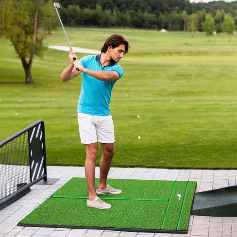 Nisorpa Golf Hitting Mats, 5x4.75ft Golf Training Mat for Indoor & Outdoor Chipping Swing Driving 22mm Thickened Artificial Turf Golf Training Aid with 10 Golf Balls 9 Golf Tees 4 Alignment Sticks in Saudi Arabia
