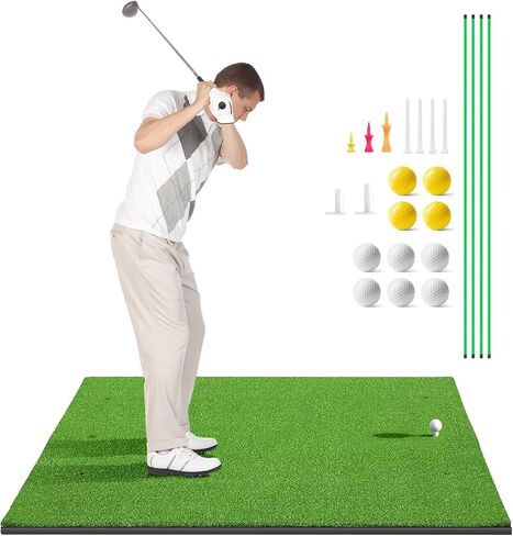Nisorpa Golf Hitting Mats, 5x4.75ft Golf Training Mat for Indoor & Outdoor Chipping Swing Driving 22mm Thickened Artificial Turf Golf Training Aid with 10 Golf Balls 9 Golf Tees 4 Alignment Sticks in Saudi Arabia