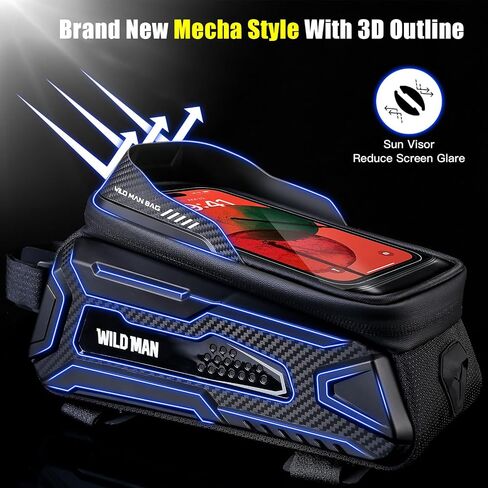Bike Frame Bag Waterproof, Mecha Style Bike Phone Holder with Sun Visor, Bike Handlebar Bag with TPU Touch Screen, EVA Sturdy Bike Phone Mount for iPhone Samsung Smart Phone up to 6.8'' in Saudi Arabia