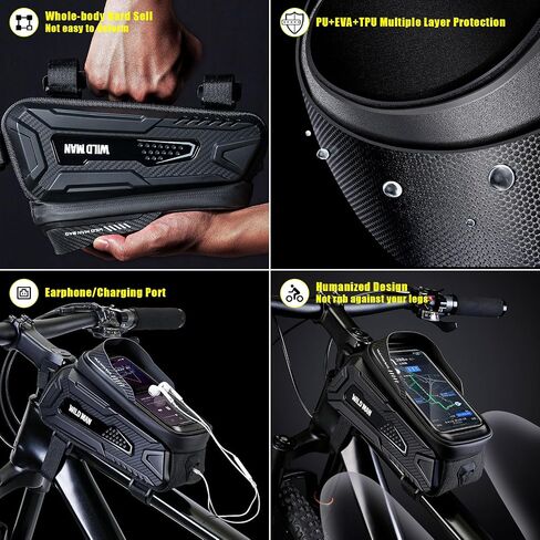 Bike Frame Bag Waterproof, Mecha Style Bike Phone Holder with Sun Visor, Bike Handlebar Bag with TPU Touch Screen, EVA Sturdy Bike Phone Mount for iPhone Samsung Smart Phone up to 6.8'' in Saudi Arabia