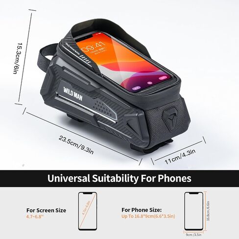 Bike Frame Bag Waterproof, Mecha Style Bike Phone Holder with Sun Visor, Bike Handlebar Bag with TPU Touch Screen, EVA Sturdy Bike Phone Mount for iPhone Samsung Smart Phone up to 6.8'' in Saudi Arabia