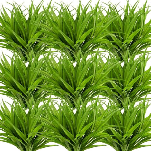 عشب صناعي صناعي، 24 قطعة من الأعشاب الصناعية الخارجية والنباتات البلاستيكية المقاومة للأشعة فوق البنفسجية للاستخدام الخارجي في نافذة المنزل والحديقة والمكتب والفناء المعلق وديكور الربيع للشرفة الأمامية (أخضر) in Kuwait