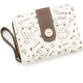 Kawaii Cat Wallet for Women Girls Cute Cartoon Cat Zipper Around Coin Purse Card Holder with Buckle ID Card Slots (Blue)