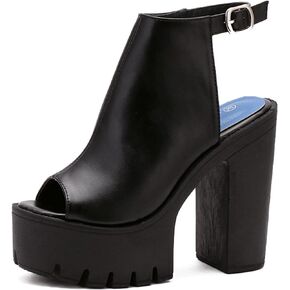 Black Heels for Women Platform Shoes with Block Heel Pumps Adjustable Ankle Strap Closed Toe Mary Janes Shoes Party Nightclub Footwear Gothic Punk Style