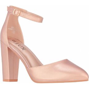ILLUDE Women's High Block Heels Pumps Pointed Closed Toe Ankle Strap High Heel Pump Shoes