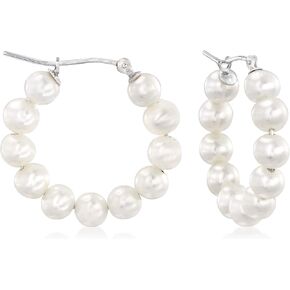 Ross-Simons 4-5mm Cultured Pearl Hoop Earrings in Sterling Silver