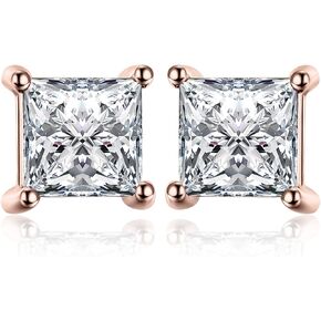 JewelryPalace Princess Cut 0.8ct Moissanite Solitaire Stud Earrings for Women, Square Shape 925 Sterling Silver 14k Gold Plated Earrings for Her, Simulated Diamond Earrings VVS D-F