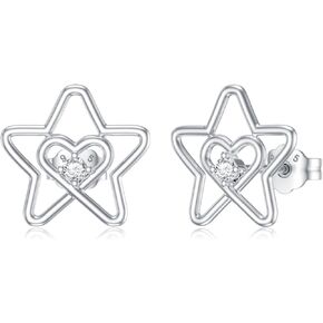 Diamond Star Stud Earrings for Women 925 Sterling Silver Heart Star Earrings with Lab Grown Diamond Jewelry Gifts for Mom Wife Girlfriend Daughter Sister Friend