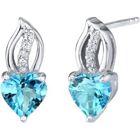 Peora 925 Sterling Silver Heart Stud Earrings for Women in Various Gemstones, Hypoallergenic Heart Shape 6mm, Friction Backs