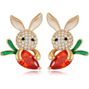 Easter Bunny Earrings for Women Crystal Rabbit Carrot Stud Earrings Cute Animal Bunny Earrings for Holiday Party Gifts