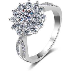 Tallwen Moissanite Silver Rings for Women,D Color VVS1 Simulated Diamond 925 Sterling Silver Solitaire Rings