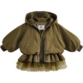 MARC&JANIE Girls Hooded Pleated Long Sleeve Jacket Zipper Mesh Fashion Coat Warm Windproof Tops