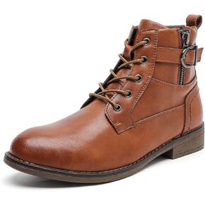 Women's Fashion Ankle Booties Side Zipper Lace up Black Combat Boots Casual Low Heel Platform Boots