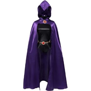 3PCS Women's Raven Cosplay Costume with Raven Cape Belt Jumpsuit Sexy Purple Cosplay Uniform Suit Halloween