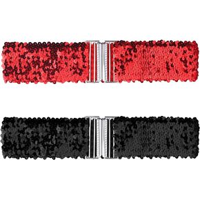 Allegra K Womens Glitter Stretchy Waist Belts Interlock Buckles Sequins Decor Wide Elastic Belts 2PCS