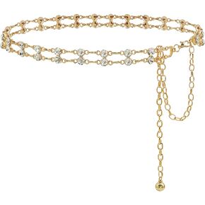 Double Row Crystal Waist Chain Alloy Rhinestones Body Jewelry Chain Belt for Women Girls