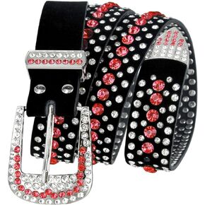 Unisex Crystal Rhinestone Belt Western Bling Studded Design Genuine Leather Belt 1-3/8" or 1-1/2" Wide, Multi-Style Options