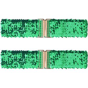 Allegra K Ladies Shinny Wide Waist Belts Interlock Buckles Sequins Decor Stretchy Belts for Women 2PCS