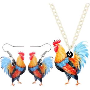 DUOWEI Acrylic Chicken Earring Necklace Jewelry Sets Cute Farm Hen Jewelry for Women Girls Charms Gifts