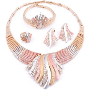 Exquisite Dubai Gold Plated Crystal Jewelry Set Nigerian Wedding Woman Accessories African Beads Jewelry Set