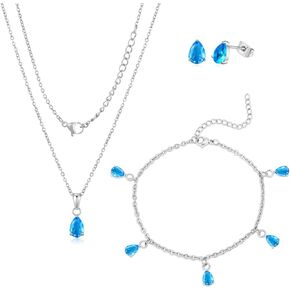 3 piece Jewelry Set for Women Waterdrop Artificial Glass Crystal Pendant Necklace Earrings Bracelet Set,Birthday/Anniversary Mother’s Day Jewelry Gifts for Mom/Wife/Sister/Best Friend
