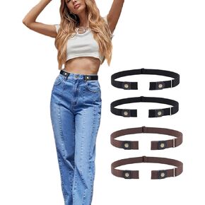 4 Pack- Buckle Free Elastic Adjustable Belt for Women & Men Comfortable No Buckle Invisible Stretch Belts for Jeans Pants