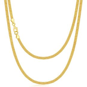 BHUBREA 925 Sterling Silver 4mm Mesh Chain Necklace for Women and Men Solid Silver Mesh Link Chain 18K Gold Plated Jewelry Gift, 18-26 Inch
