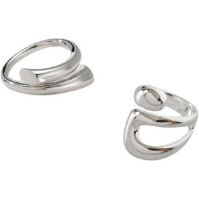 COLORFUL BLING Fashion Adjustable Sterling Silver Rings Chunky Double Lines Shape Personality Ring Fine Jewelry Party Accessories for Women Men
