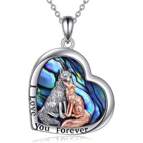 WINNICACA Fox and Wolf Necklace for Women Sterling Silver/Abalone Shell/Crystal Fox Jewelry Wolf Pendnat Animal Fox Wolf Gifts for Birthday Anniversary