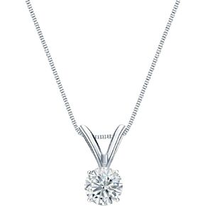 Diamond Wish Platinum Round Solitaire Diamond Pendant Necklace (1/5cttw, H-I, I1-I2) 4-Prong Basket, 18-inch Box Chain