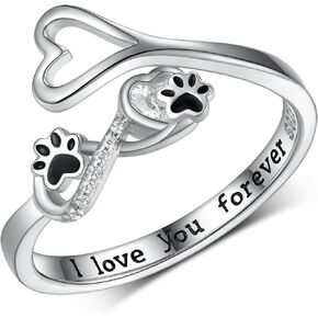 Paw Print Ring Sterling Silver Dog Paw Love Heart Infinity Ring Cute Dog Jewelry for Women Girls