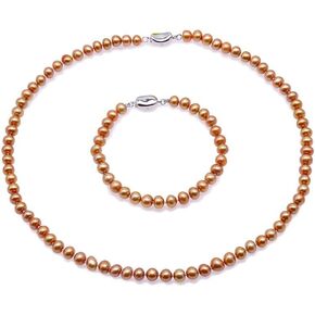 جيه واي اكس بيرل طقم عقد من اللؤلؤ المستزرع في المياه العذبة بلون ذهبي داكن مقاس 7-8 ملم، طقم سوار واقراط in Kuwait