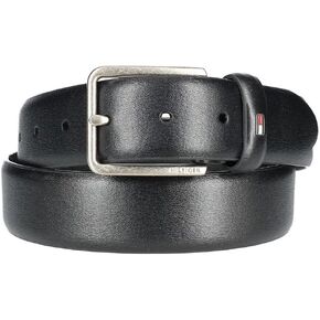Tommy Hilfiger Men's Smooth Feather Edge Leather Belt, 32, Black