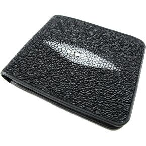 Genuine Stingray Skin Leather Bifold Wallet Black