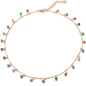 Boho Crystal Choker Necklace for Women Teen Girls,Dainty Colorful Gemstone Beaded Tassel Necklace Handmade Jewelry Gifts