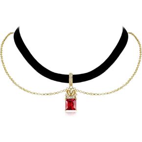 قلادات قلادة مخملية سوداء على شكل خنفساء النار للنساء والفتيات، قلادة زركونيا مكعبة من الماس الأحمر المربع، سلسلة ذهبية قابلة للتعديل قلادة عصرية مناسبة للحفلات والذكرى السنوية لعيد الميلاد لها in Kuwait