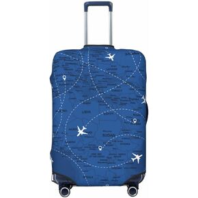 DOINBEE Airplane Suitcase Covers Blue Aircraft World Map Plane Line Luggage Cover Protector with Zipper, Washable Elastic Luggage Sleeves or Covers Travel Accessories for Suitcase 22-24 Inch