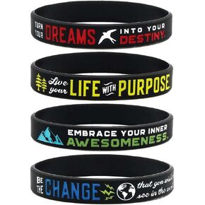 Inkstone Inspirational Bracelets (12-pack) Assortment Mix - Be the Change, Live with Purpose, Embrace Your Awesomeness, Turn Dreams into Destiny - Wholesale Bulk Motivational Jewelry for Men Women