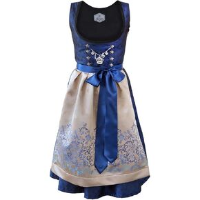 Bavarian Women's Midi Dirndl Dress 2-Pieces+ Apron RoyalBlue Gold