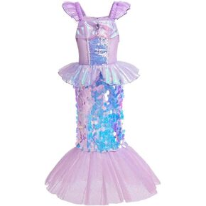Dressy Daisy Little Toddler Girls Princess Mermaid Fancy Dress with Sequin Tail Birthday Party Costume Size 3T to 10