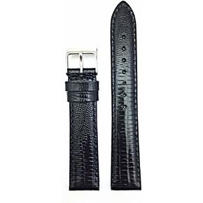 16mm Black Genuine Leather Watchband | Teju Lizard Grain, Lightly Padded Replacement Wrist Watchstrap that brings New Life to Any Watch (Mens Standard Length)