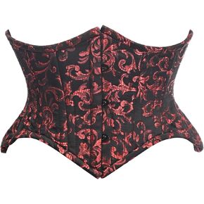 Daisy corsets Womens Top Drawer Black/Red Brocade Double Steel Boned Mini Cincher Corset
