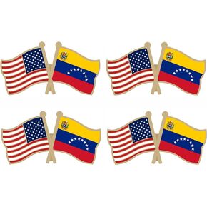 USA and Venezuela Crossed Double Flag Lapel Pins Small Mini Bolivarian Republic of Venezuela National Friendship Pin Badge, 4PCS