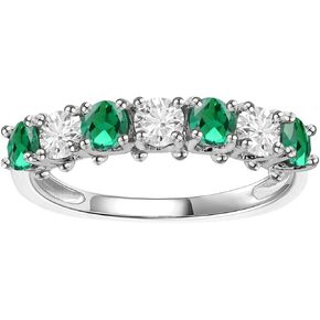 Tirafina Gemstone and Lab-Created White Sapphire Band Ring, Alternating Stones, Sterling Silver, (3.5mm stone)