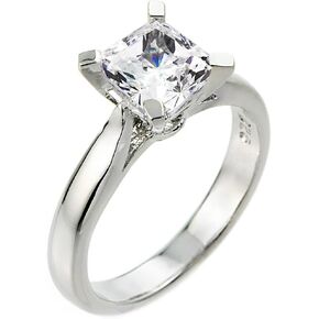 High Polish 925 Sterling Silver Princess-Cut Four-Prong Solitaire 3 Carat