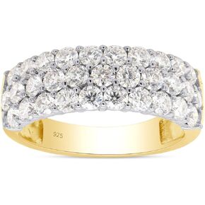 SAVEARTH DIAMONDS 1 1/2 ct. t.w Round Cut Lab Created Moissanite Diamond 3-Row Half Eternity Anniversary Band Ring For Women In 14K Gold Over Sterling Silver (G-H Color, VVS1 Clarity, 1.50 Cttw)